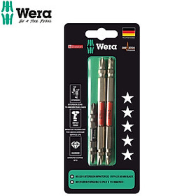 Bộ mũi vít cao cấp 2 đầu 4 cạnh Wera 05344518001 1xPH2x65mm Black và 2xPH2x110mm Red BiTorsion Impaktor DC dùng trực tiếp máy khoan bắt vít