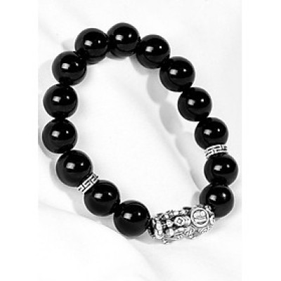 Vòng Tay Đá Obsidian Phối Charm Tỳ Hưu Bạc Ngọc Quý Gemstones