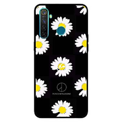 Ốp Lưng in cho Realme 5 Pro Mẫu Hoa Cúc Ô Vuông Xám Đen - Hàng Chính Hãng