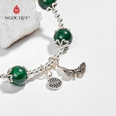 Vòng Đá Cẩm Thạch Sơn Thủy Phối Lu Thống & Charm Hoa Sen Mệnh Hỏa, Mộc Size Hạt 10mm - Ngọc Quý Gemstones