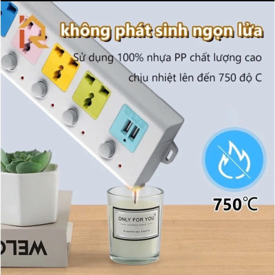 Ổ Cắm Điện Đa Năng Kết Hợp Ổ Cắm USB Chất Lượng Cao 4 Lỗ 3 Chấu Kéo Dài 1.8m Có Công Tắc Tải 2500W Nắp Chống Giật Chống Cháy Tiện Dụng An Toàn Chống Cháy Nổ