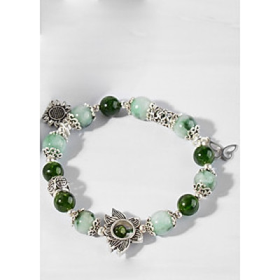 Vòng cẩm thạch phỉ thúy phối diopside và charm Hoa bạc Ngọc Quý Gemstones