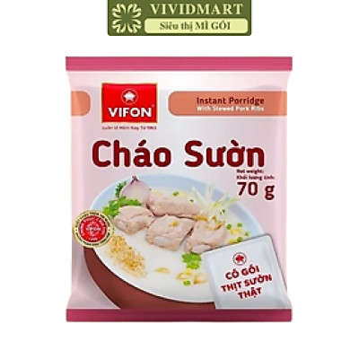 VIFON - Cháo Vifon 70g hương vị Sườn (có gói thịt sườn thật), Cháo sườn Vifon Cháo thịt sườn Vifon (70g/gói)
