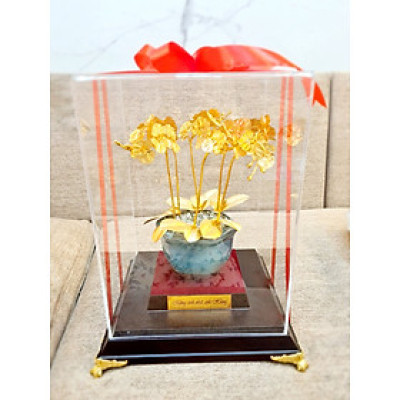 Chậu Hoa Lan 6 Nhánh Dát Vàng 24k MT Gold Art(30x23x17cm)- Hàng Chính Hãng- Quà tặng cao cấp, ý nghĩa tặng sếp, khách hàng, đối tác nhân dịp sinh nhật, khai trương, tân gia, kỷ niệm thành lập