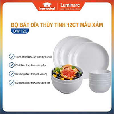 Bộ bát đĩa (tô, chén, dĩa) thủy tinh Luminarc Diwali Granit 12CT DW 12C, dùng lò vi sóng, máy rửa bát | Hàng chính hãng
