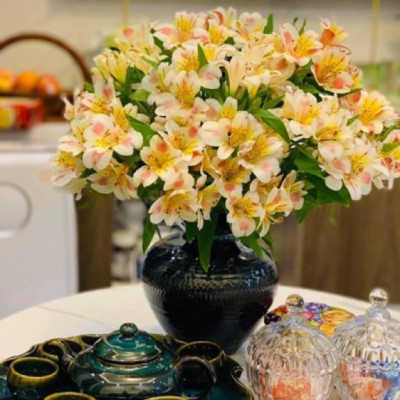 Lọ hoa dáng giỏ cua cao 23cm men hoả biến kính đánh vân nổi