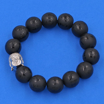 Vòng đeo tay Thạch Anh Đen Phật chú 14 ly cẩn hạt Phật A Di Đà inox bạc VTAEPMNLT14 HỘP NHUNG - hợp mệnh Mộc, mệnh Hỏa