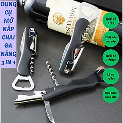 Dụng cụ mở nắp chai đa năng 3 trong 1 Đồ khui rượu vang kiêm mở nắp chai và dao cắt giấy bạc Dụng cụ mở bia và rượu chuyên dụng cho nhà hàng Khui rượu vang chuyên nghiệp Dụng cụ mở nắp chai đa năng tay cầm nhựa cao cấp