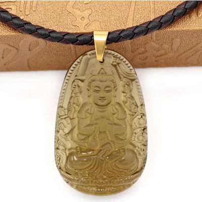 Dây chuyền mặt phật Thiên Thủ Thiên Nhãn thạch anh khói 5cm + dây da - phật bản mệnh tuổi Tý