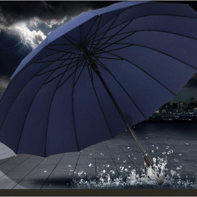 Ô dù cán dài 24 nan cỡ lớn siêu chắc chắn chống lật vải chống uv màu xanh đen