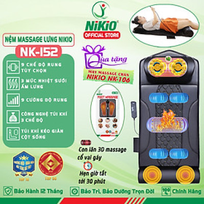 Nệm (Máy) Massage Toàn Thân Nikio NK-152 - Dòng Cao Cấp Có Gối Matxa Cổ Vai Gáy, Mát Xa Đa Năng Với Công Nghệ Xoa Bóp Con Lăn, Rung Và Túi Khí Nâng Đỡ Kéo Giãn Cột Sống - Mát Xa Thư giãn, Giảm Stress, Giảm Đau Mỏi Cổ, Lưng, Mông, Chân