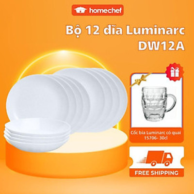Bộ đĩa (dĩa) thủy tinh Luminarc Diwali 12 chi tiết - DW12A, dùng lò vi sóng, máy rửa bát