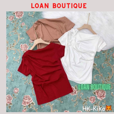 Aó thun hở vai rúm eo cộc tay chất thun lạnh mát đẹp