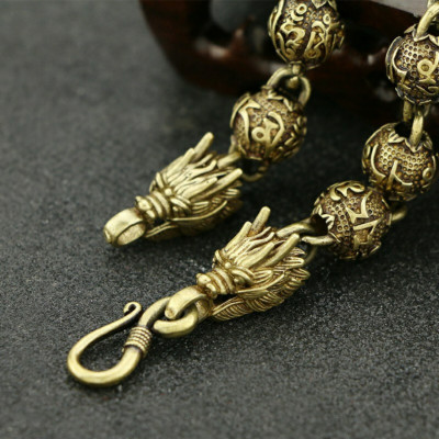 LẮC TAY NAM ĐẦU RỒNG KHẮC OM MANI PADME HUM BẰNG ĐỒNG 