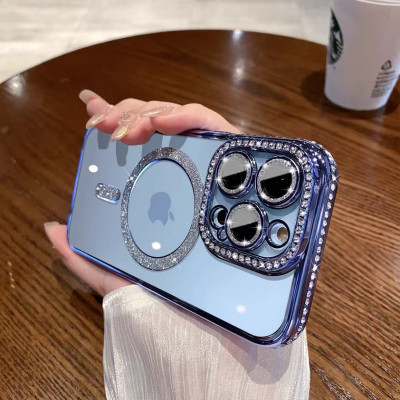 Ốp lưng cho iphone 15 pro max sạc từ tính đính đá vòng kim tuyến rất đẹp - hàng chính hãng 
