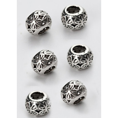 Combo 6 cái charm bạc hình tròn xỏ ngang họa tiết cỏ 4 lá - Ngọc Quý Gemstones