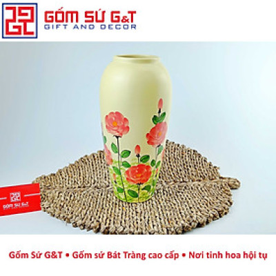 Lọ hoa dáng bom vẽ hoa hồng Gốm Sứ G&T