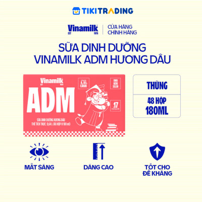 Thùng 48 Hộp sữa dinh dưỡng Vinamilk ADM Gold IQ Hương dâu 180ml