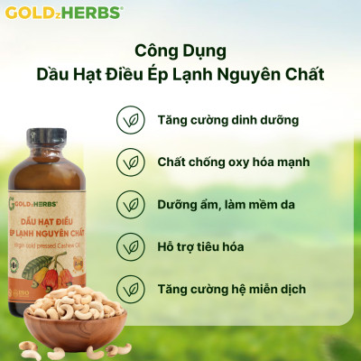 Dầu hạt điều ép lạnh nguyên chất GoldzHerbs - Chai 120ml/ 250ml