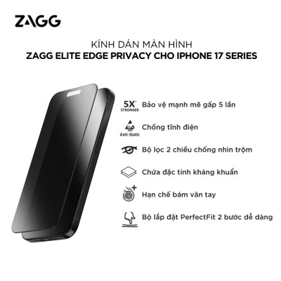 Kính Cường Lực ZAGG cho iphone 17 Series Trong Suốt Plus Edge/ Chống Nhìn Trộm Elite Edge Privacy kèm khung trợ dán_ Hàng chính hãng