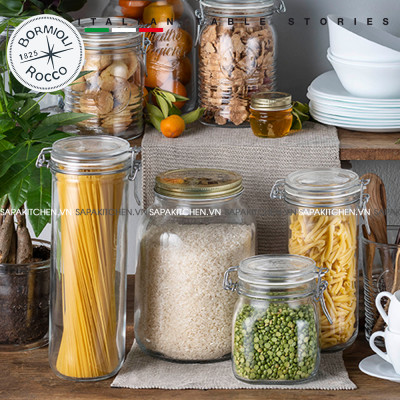 Hũ thủy tinh nắp cài Fido 1000ml thân cao - Bormioli Rocco - Italy