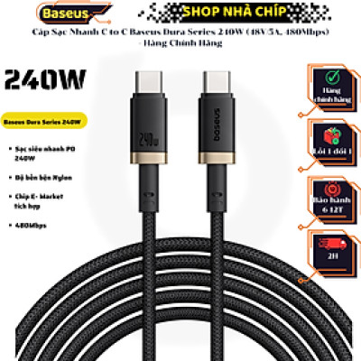Cáp Sạc Nhanh C to C Baseus Dura Series 240W (48V/5A, 480Mbps)- Hàng Chính Hãng