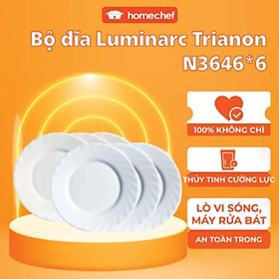 Đĩa (dĩa)/Bộ 6 đĩa thủy tinh sâu lòng Luminarc Trianon N3646 23cm | Hàng chính hãng