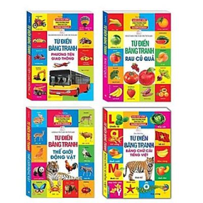 Sách - Từ Điển Bằng Tranh - Chữ Cái Tiếng Việt + Phương Tiện Giao Thông + Rau Của Quả + Thế Giới Động Vật - Combo 4 Cuốn - Minh Thắng