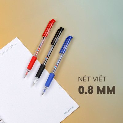 Combo 5/10/20 Bút bi Thiên Long TL-025  ngòi 0.8mm mực xanh đỏ đen có tấm đệm mềm giúp cầm êm tay và giảm trơn khi viết