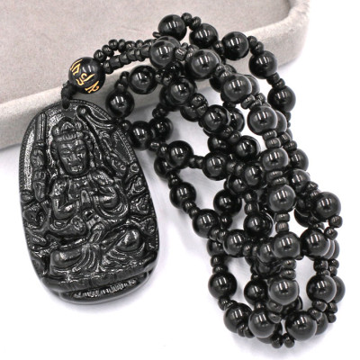Vòng cổ Phật Thiên Thủ Thiên Nhãn thạch anh đen 4.3cm DHTEB8