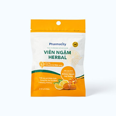 Viên Ngậm Pharmacity Herbal Lozenges Hương Chanh & Mật Ong Hỗ Trợ Tình Trạng Ho, Ho Có Đờm (2 vỉ x 5 viên)
