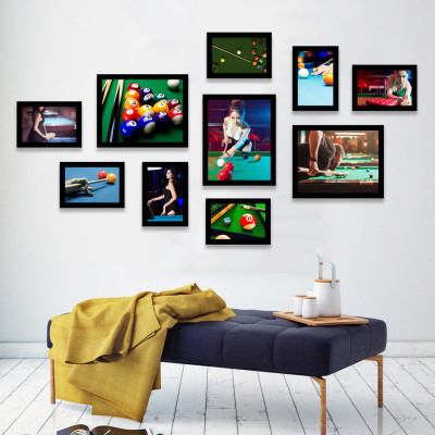 Bộ Khung Ảnh Treo Tường Trang Trí CLB Billiard (Bida) Hiện Đại Phong Cách Tặng Kèm bộ ảnh như hình mẫu, đinh treo tranh và sơ đồ treo PGC278