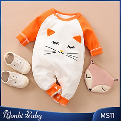 Body sơ sinh dài tay trẻ em, chất cotton tự nhiên dày dặn, hình thú dễ thương | MS11