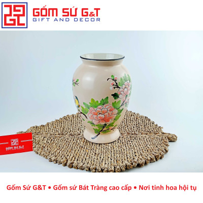 Lọ hoa dáng đùi dế vẽ chim hoa phù dung Gốm Sứ G&T