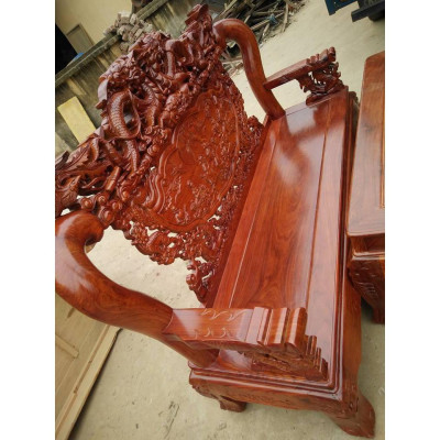 Bộ Bàn Ghế Đồng Kỵ Rồng Bát Tiên Gỗ Hương Vân