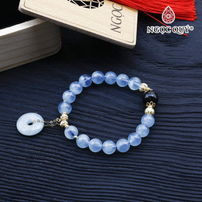 Vòng hải lam ngọc aquamarine phối đồng điếu charm bạc mạ vàng mệnh thủy, mộc - Ngọc Quý Gemstones