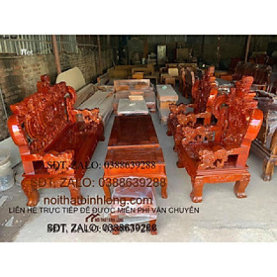 bộ bàn ghế nghê rồng gỗ xà cừ tay 12