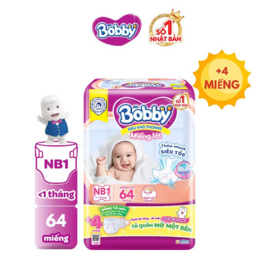 Miếng lót sơ sinh Bobby Newborn 1-64 miếng - Tặng 4 miếng Tã Quần Một Bên NB size S