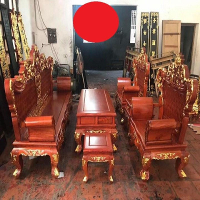 Bộ bàn ghế Louis Hoàng Gia gỗ Hương Đá dát Vàng