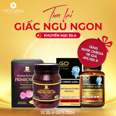 Bộ Sản Phẩm Hỗ Trợ Giấc Ngủ Cho Phụ Nữ Trung Niên: Viên Bổ Não Go Ginkgo 9000+ 60 Viên, Viên Uống Nội Tiết Nữ Hyper Evening Primrose Oil 180 Viên