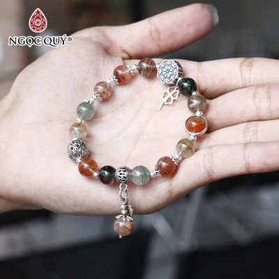 Vòng tay đá ưu linh đa sắc phối charm bạc size hạt 9mm - Ngọc Quý Gemstones