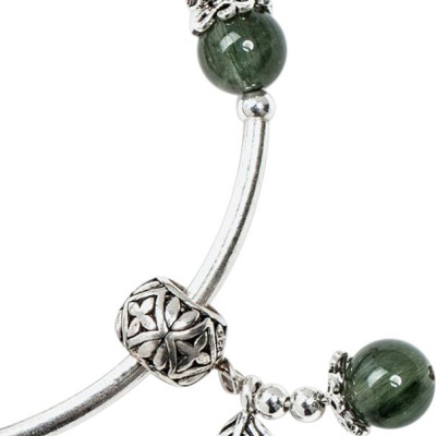 Vòng Tay Thạch Anh Tóc Xanh 8mm Charm Lá Bạc Ngọc Quý Gemstones VT112