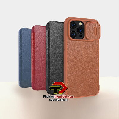 Bao da dành cho iPhone 14 Pro Max hàng chính hãng Nillkin QIN có nắp trượt bảo vệ camera - Hàng chính hãng