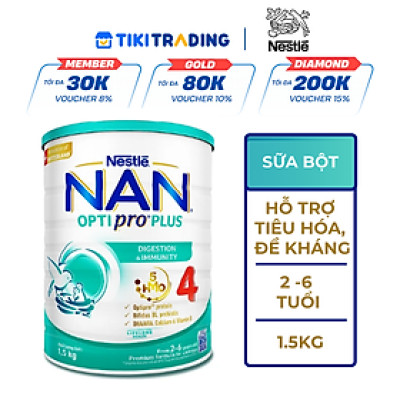 Sữa bột NAN OPTIPRO PLUS 4 Nestle Bé 2 - 6 tuổi 1500g/lon Giúp tiêu hóa tốt