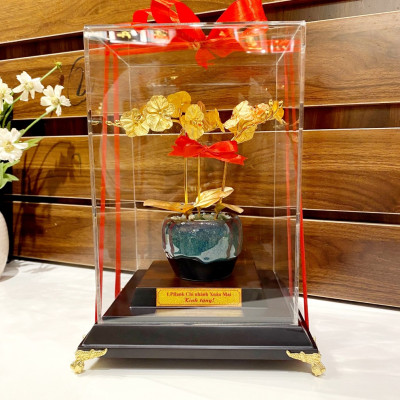 Chậu Hoa Lan 3 Nhánh Dát Vàng MT Gold Art (27x23x16cm)- Hàng Chính Hãng- Quà tặng cao cấp, ý nghĩa tặng sếp khách hàng, đối tác... nhân các dịp đặc biệt như sinh nhật, tân gia, khai trương, kỷ niệm thành lập...