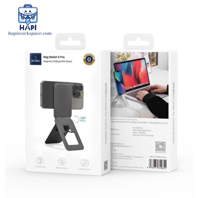 Giá đỡ nam châm điện thoại gấp gọn hàng chính hãng WiWU Wi-MW004 Mag Wallet X Pro: Hỗ trợ từ tính, gập gọn tiện lợi