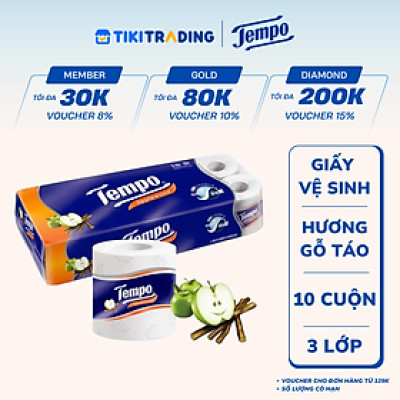 Lốc 10 Cuộn Giấy Vệ Sinh Tempo - Gỗ Táo