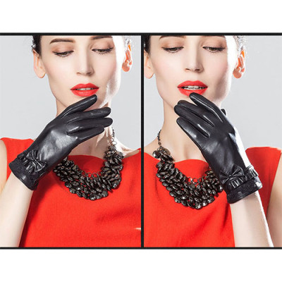 Găng tay nữ da cừu BHY8738 Bao tay nữ, lót lông siêu ấm, cám ứng điện thoại