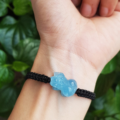 Vòng tay tỳ hưu Aquamarine tết dây