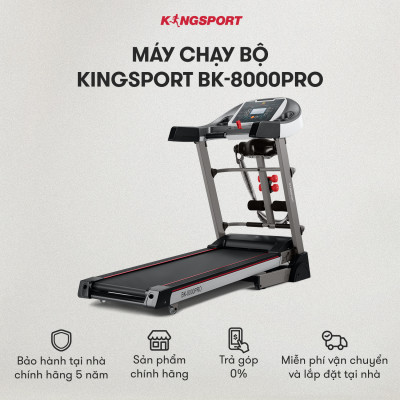 Máy chạy bộ KINGSPORT BK-8000 Pro đa năng, nâng dốc tự động 18%, tốc độ tối đa 14khm/h, kèm đai massage và thanh gập bụng, cân nặng phù hợp từ dưới 75kg
